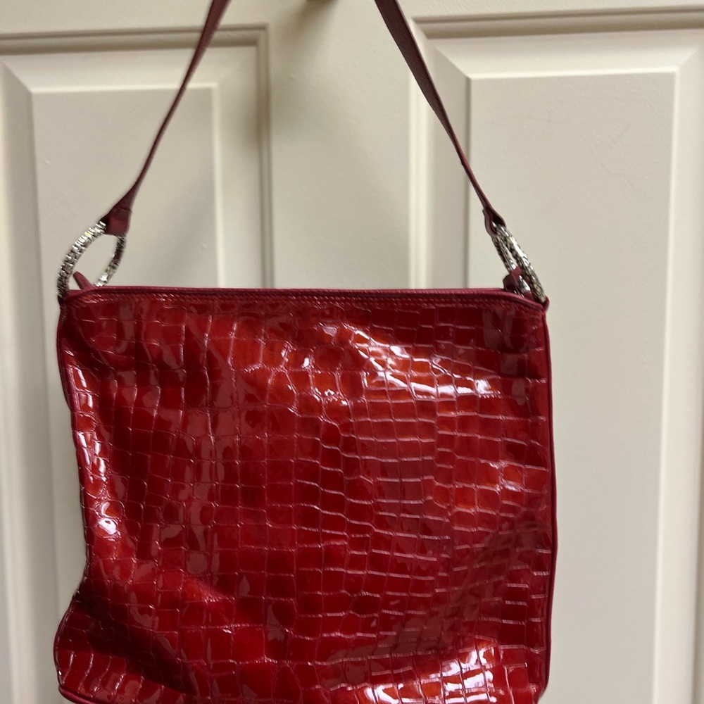 Brighton Shiny Red Crocodile-Pattern Shoulder Bag